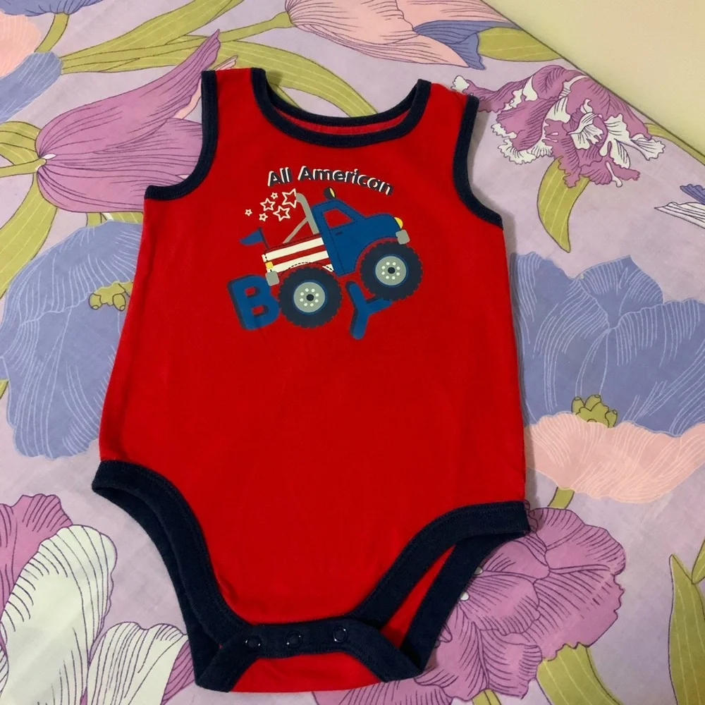 EUC Toddlers 2 Pz Romper Cars print & All American Boy